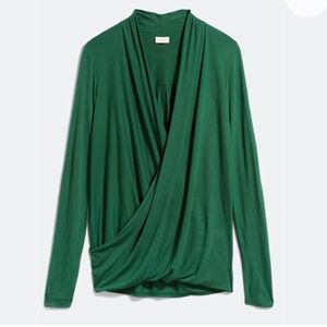Pixley Sabinne Criss Cross Front Knit Top Elegant Green L/S Drape Top